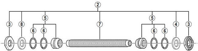 Axelset Shimano HB-M475 M10 x 108 mm axel fram